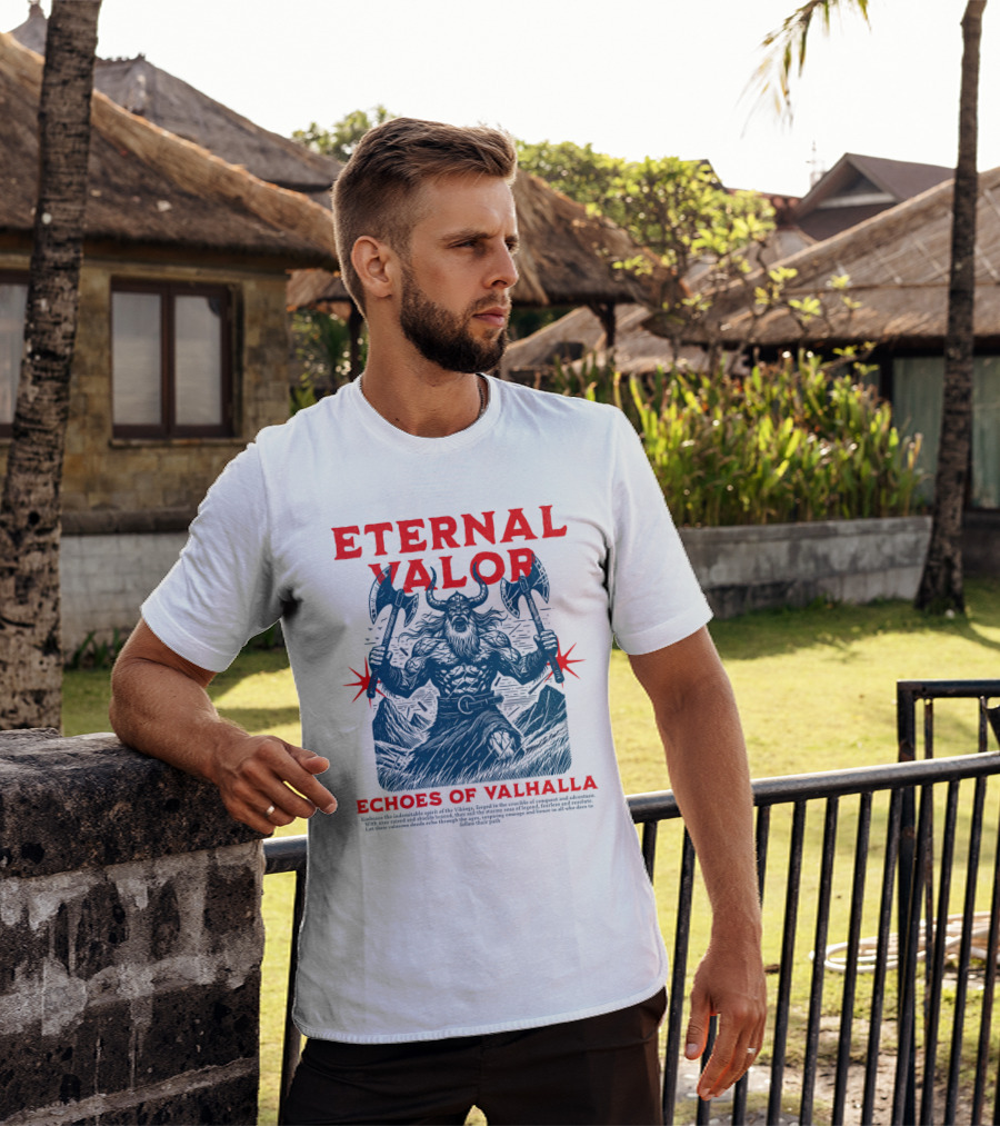 ETERNAL VALOR ECHOES OF VALHALLA VIKING WARRIOR AXES T-Shirt