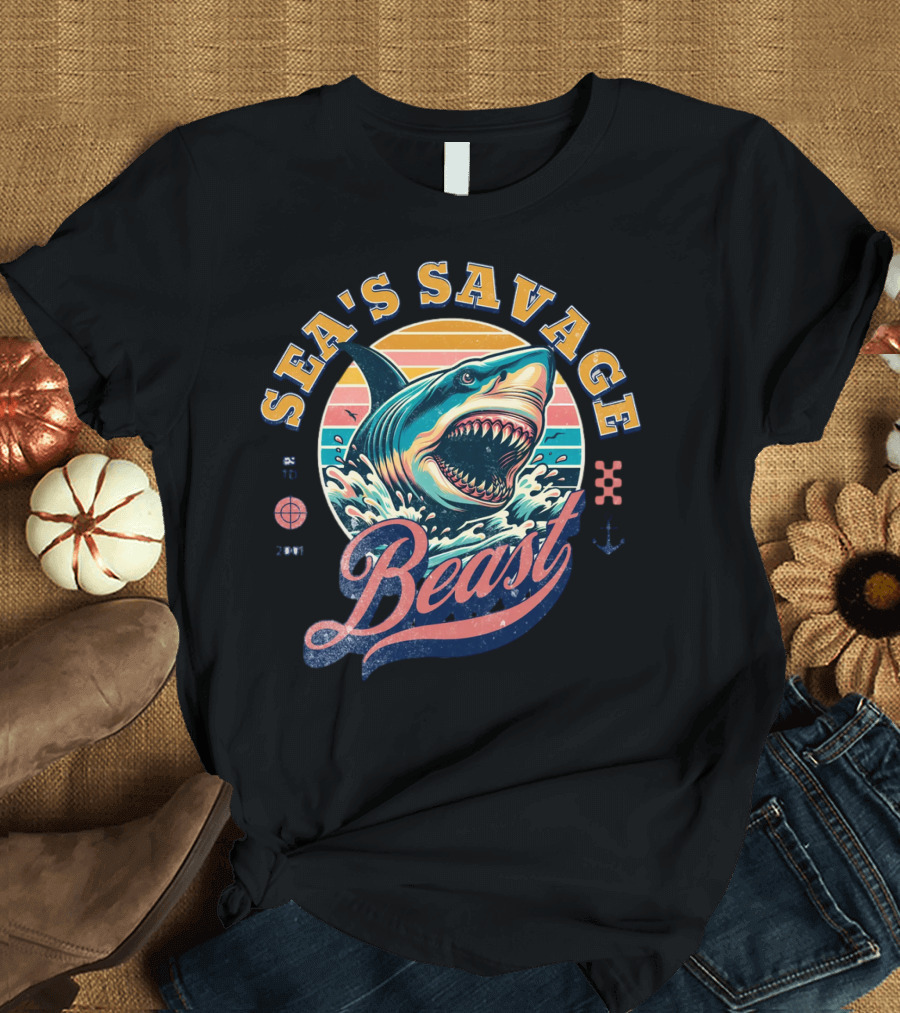 Sea's Savage Beast Angry Shark Y2K T-Shirt