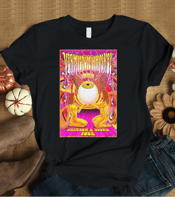 T-Shirt: Vermilion Whiskey Crimson and Stone Tour Psychedelic Eye and Angels T-Shirt Vermilion Whiskey Crimson and Stone Tour Psychedelic Eye and Angels T-Shirt