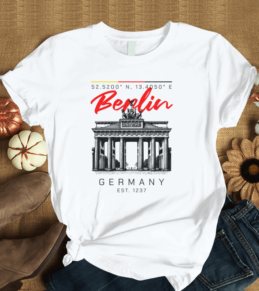 Berlin Germany 52.5200° N 13.4050° E Brandenburg Gate Est. 1237 Vintage T-Shirt