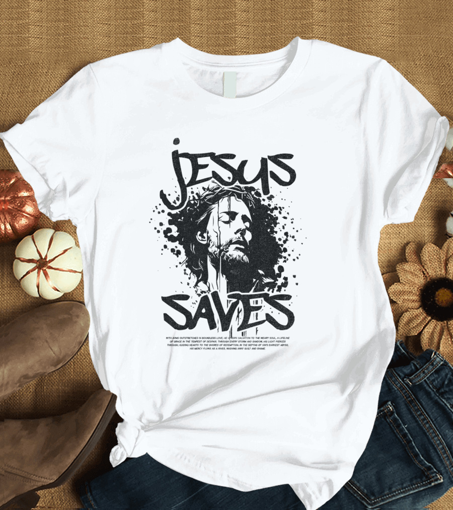 Jesus Saves Portrait with Crown of Thorns T-Shirt
