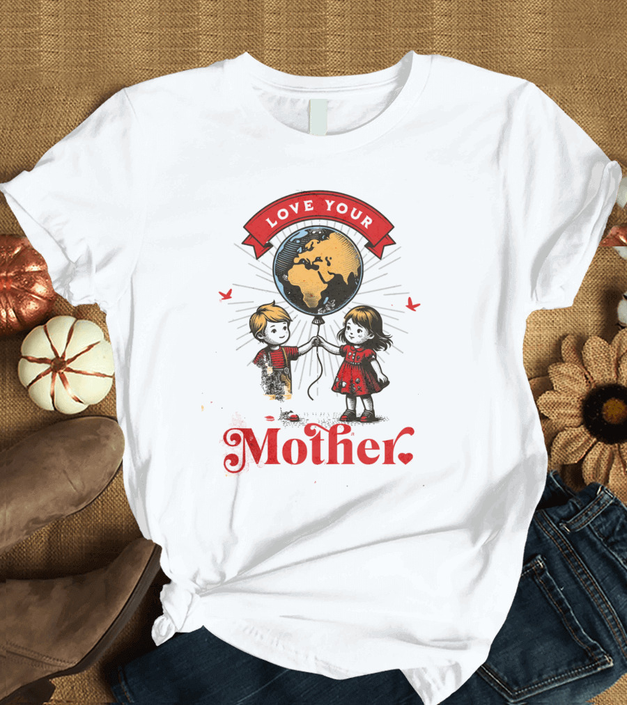 Love Your Mother Children with Planet Earth Earth Day Vintage T-Shirt