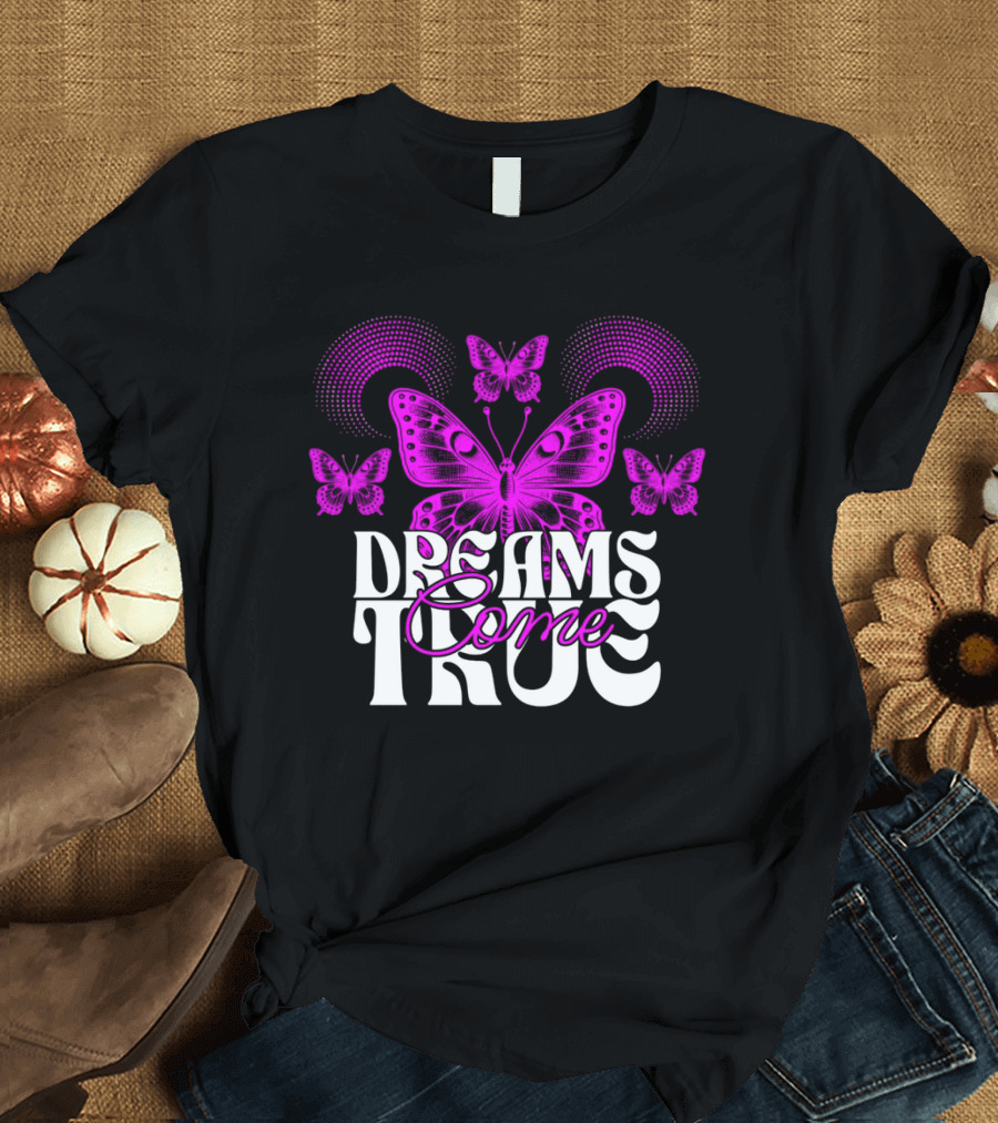 Dreams Come True Vibrant Pink Butterflies Psychedelic T-Shirt