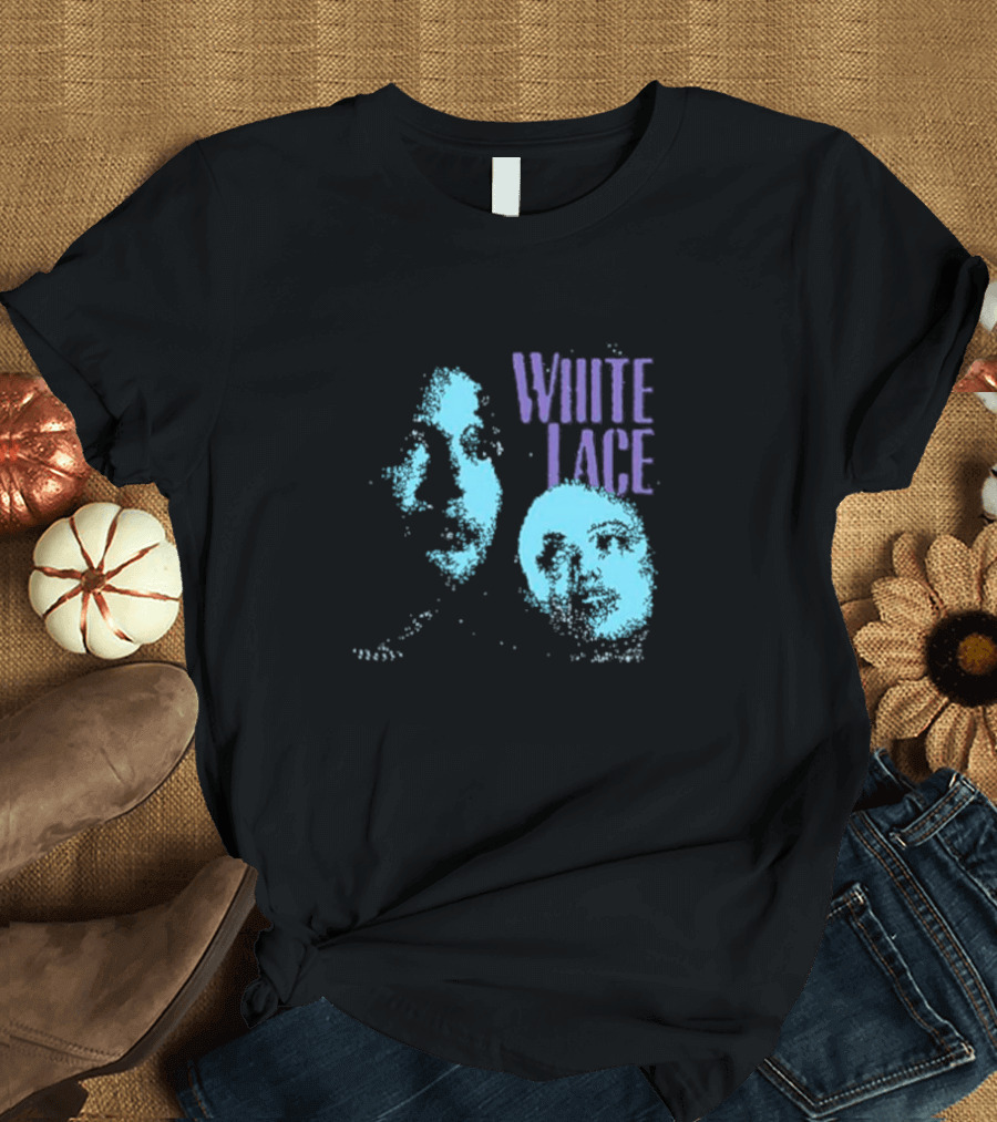 Skyler Acord White Lace Text with Two Blue Faces T-Shirt