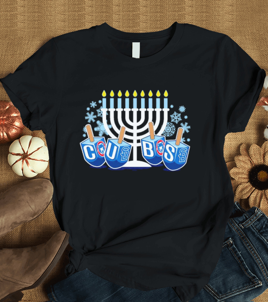Chicago Cubs Hanukkah Celebration Menorah Dreidel Snowflakes T-Shirt