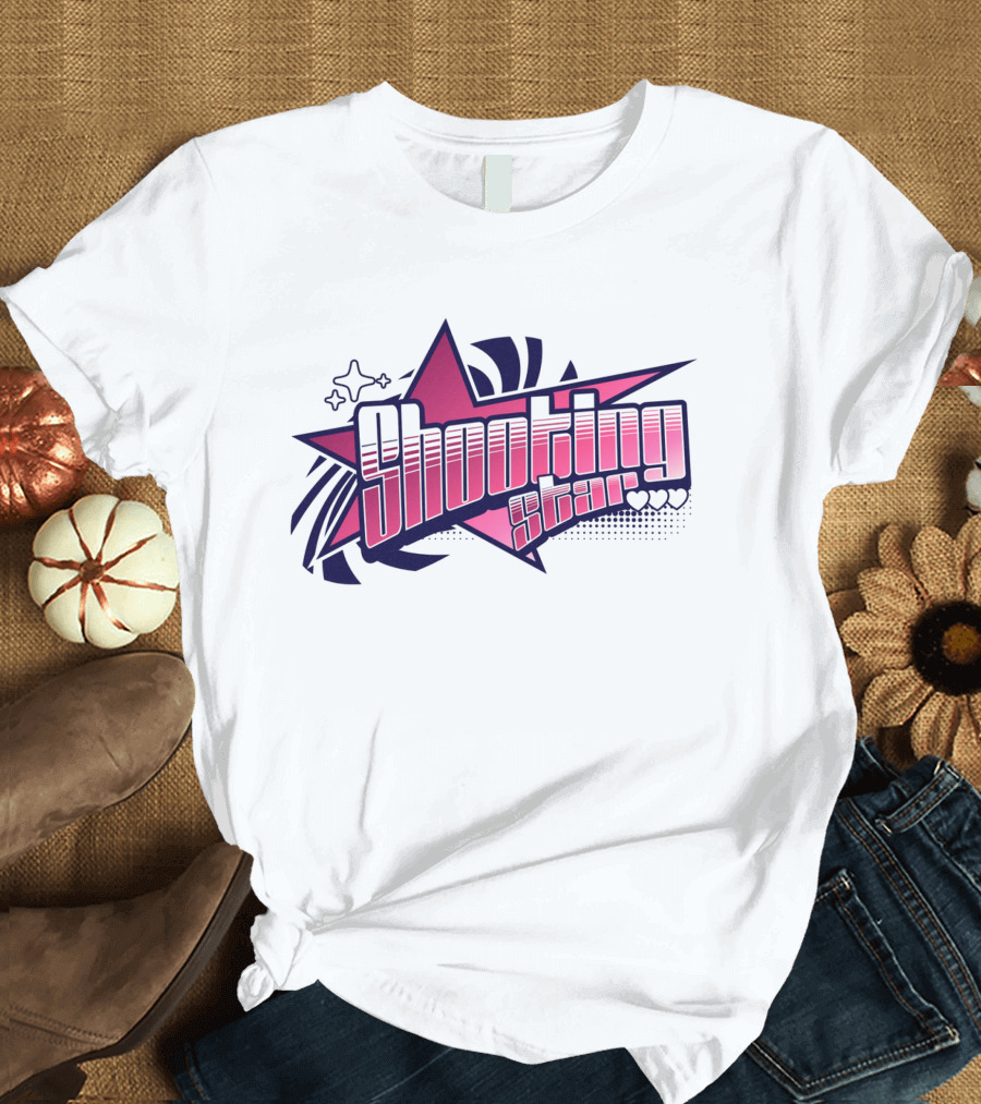 Shooting Star Pink Purple Stylized Text with Starburst Graphics T-Shirt