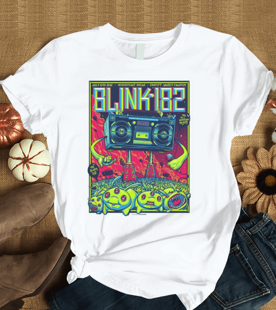 Blink-182 July 10th 2012 Motorpoint Arena Cardiff United Kingdom Boombox Alien Creature T-Shirt