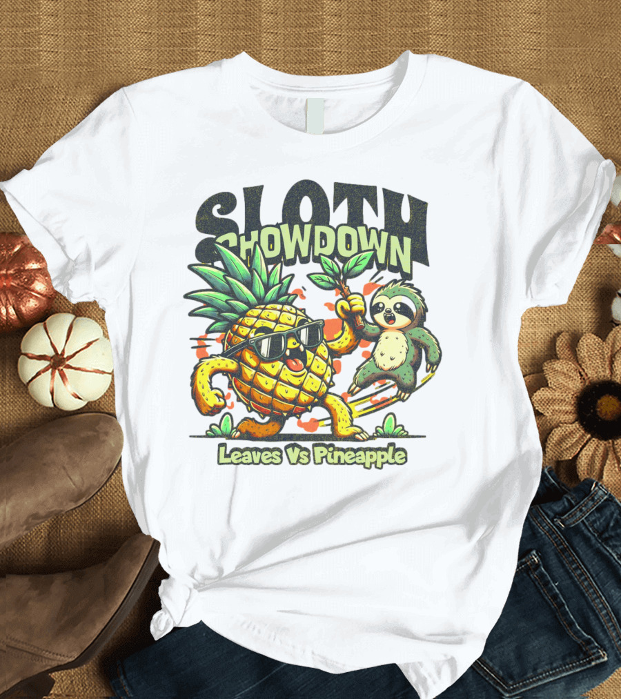 Sloth Showdown Leaves Vs Pineapple T-Shirt