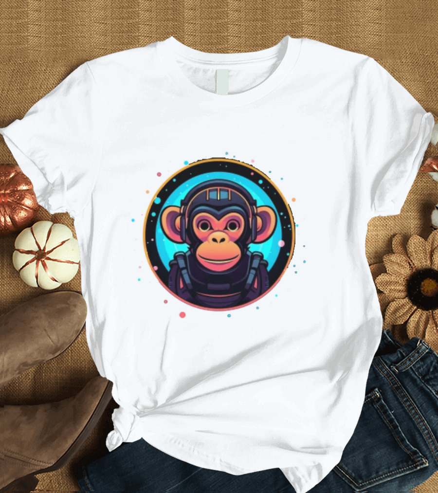 Neon Space Monkey Astronaut Galaxy Explorer T-Shirt