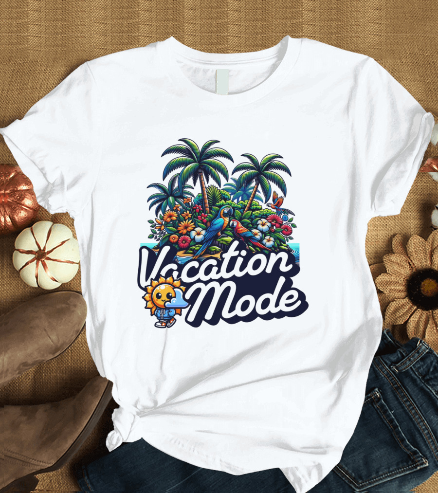 Vacation Mode Tropical Paradise Parrots and Palms T-Shirt