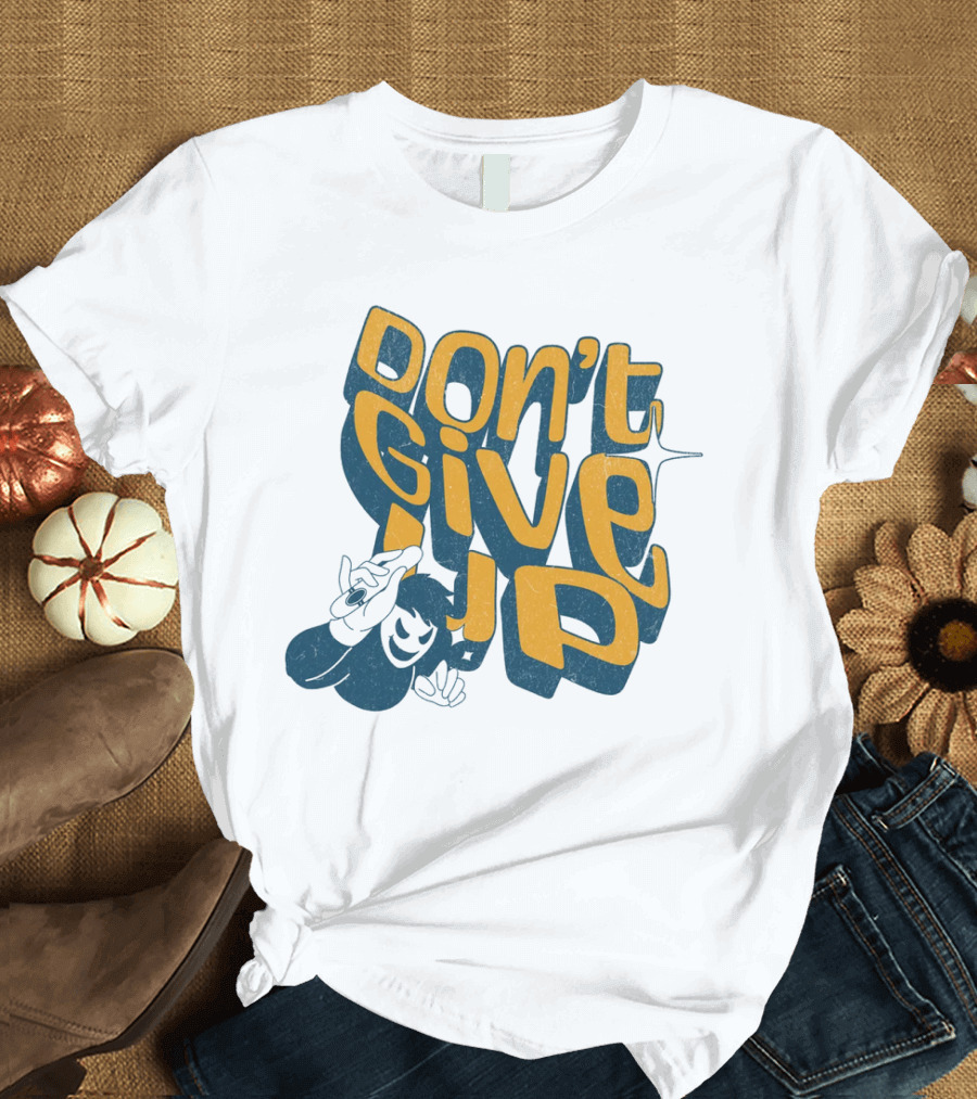 DON'T GIVE UP Retro Cartoon Hand Gesture Text T-Shirt