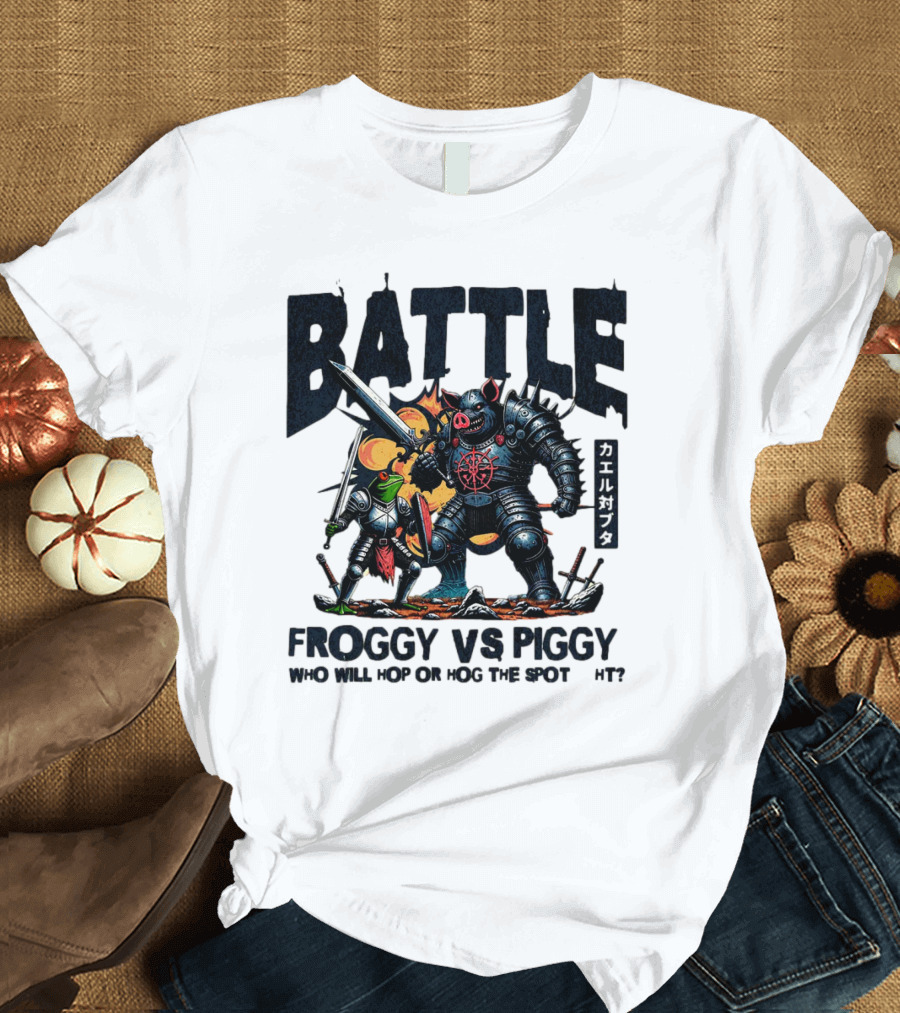 Battle Froggy Vs Piggy Knight Who Will Hop or Hog the Spot T-Shirt