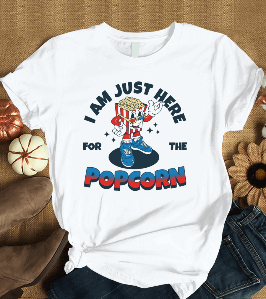 I Am Just Here for the Popcorn Retro Mascot T-Shirt