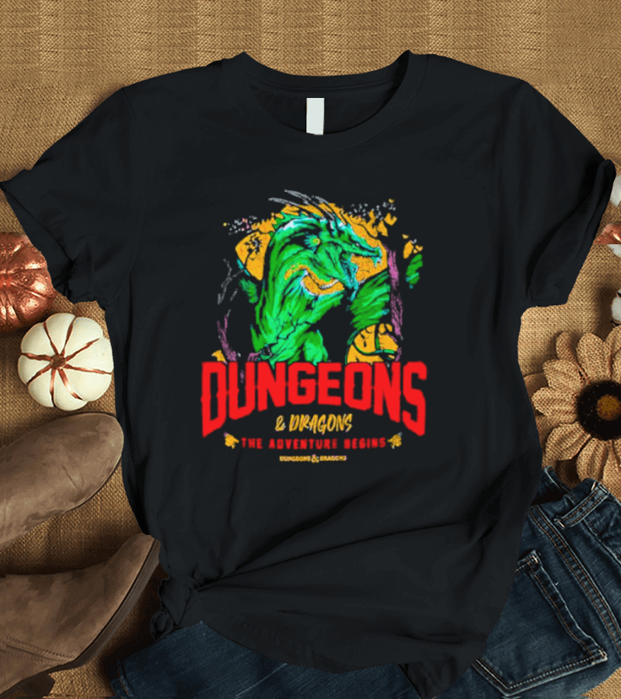 Dungeons and Dragons The Adventure Begins Green Dragon Fantasy T-Shirt