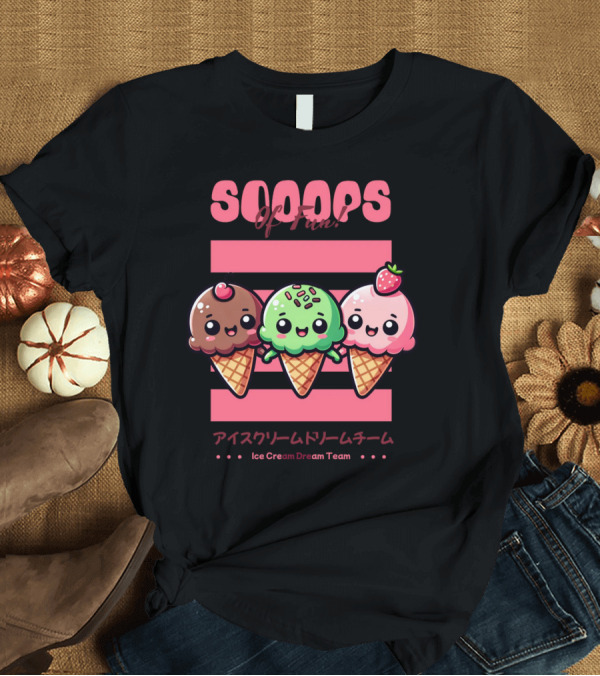 T-Shirt: Scoops of Fun Ice Cream Dream Team Kawaii Cones T-Shirt Scoops of Fun Ice Cream Dream Team Kawaii Cones T-Shirt