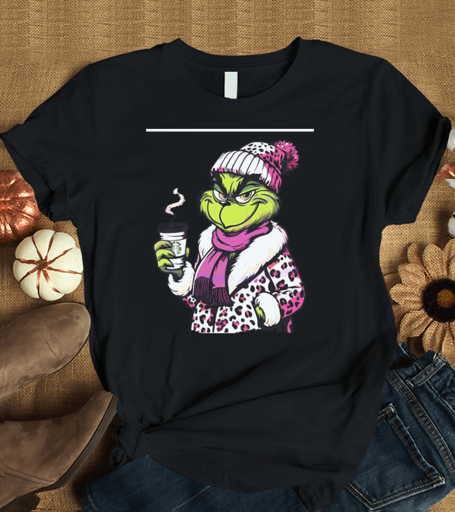 Grinchy and Bougie in Pink Leopard with Coffee Cup T-Shirt