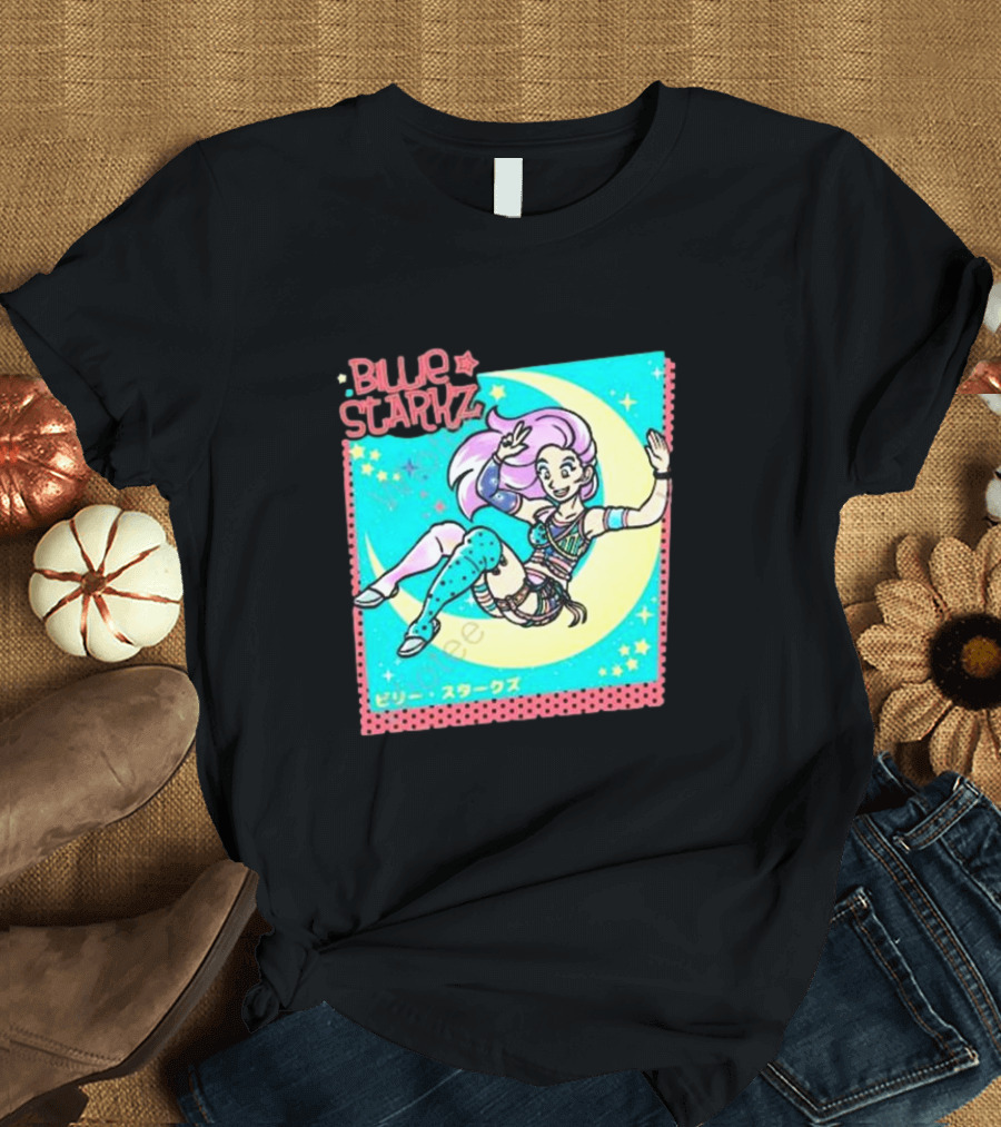 All Elite Wrestling Merch Billie Starkz Blue Starkz Moon and Stars T-Shirt