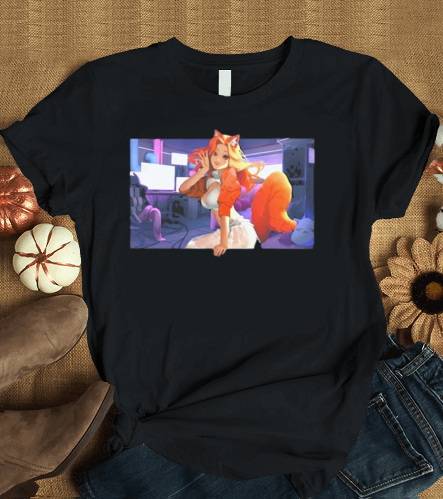 Anime Byndo Fox Girl Neon Gaming Room T-Shirt