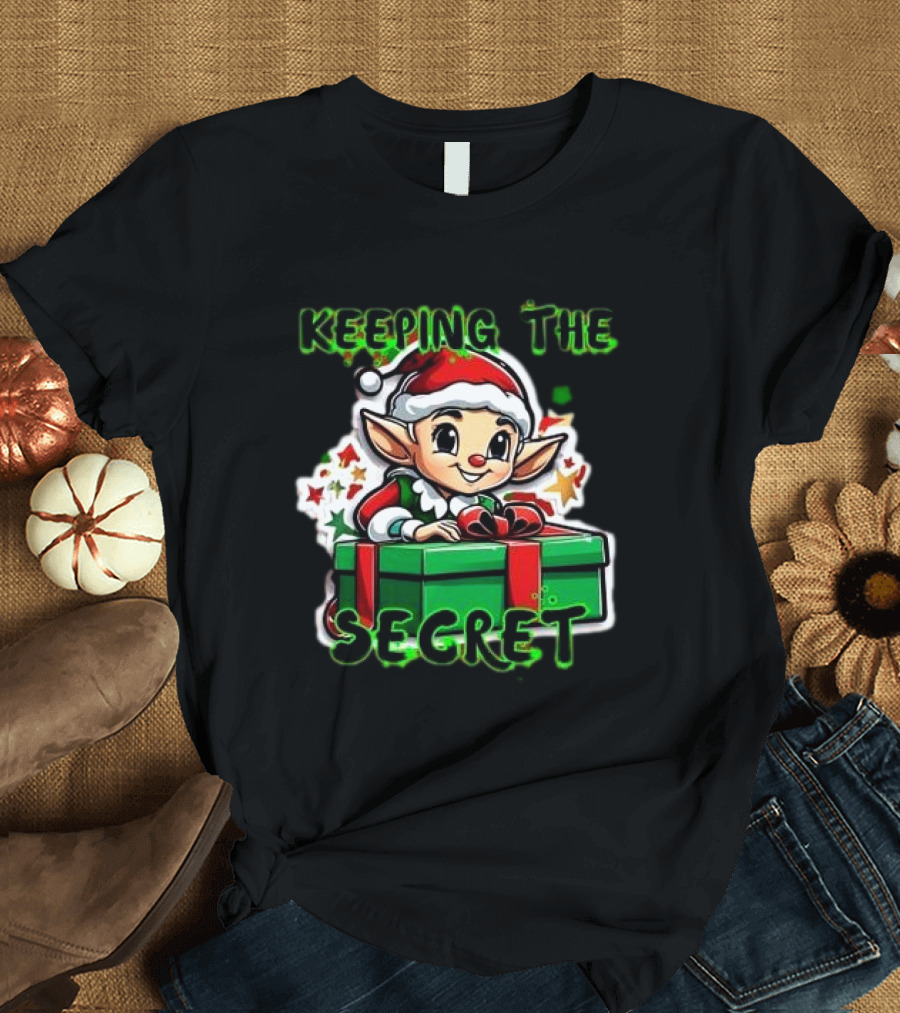 Keeping the Secret Christmas Elf with Present T-Shirt