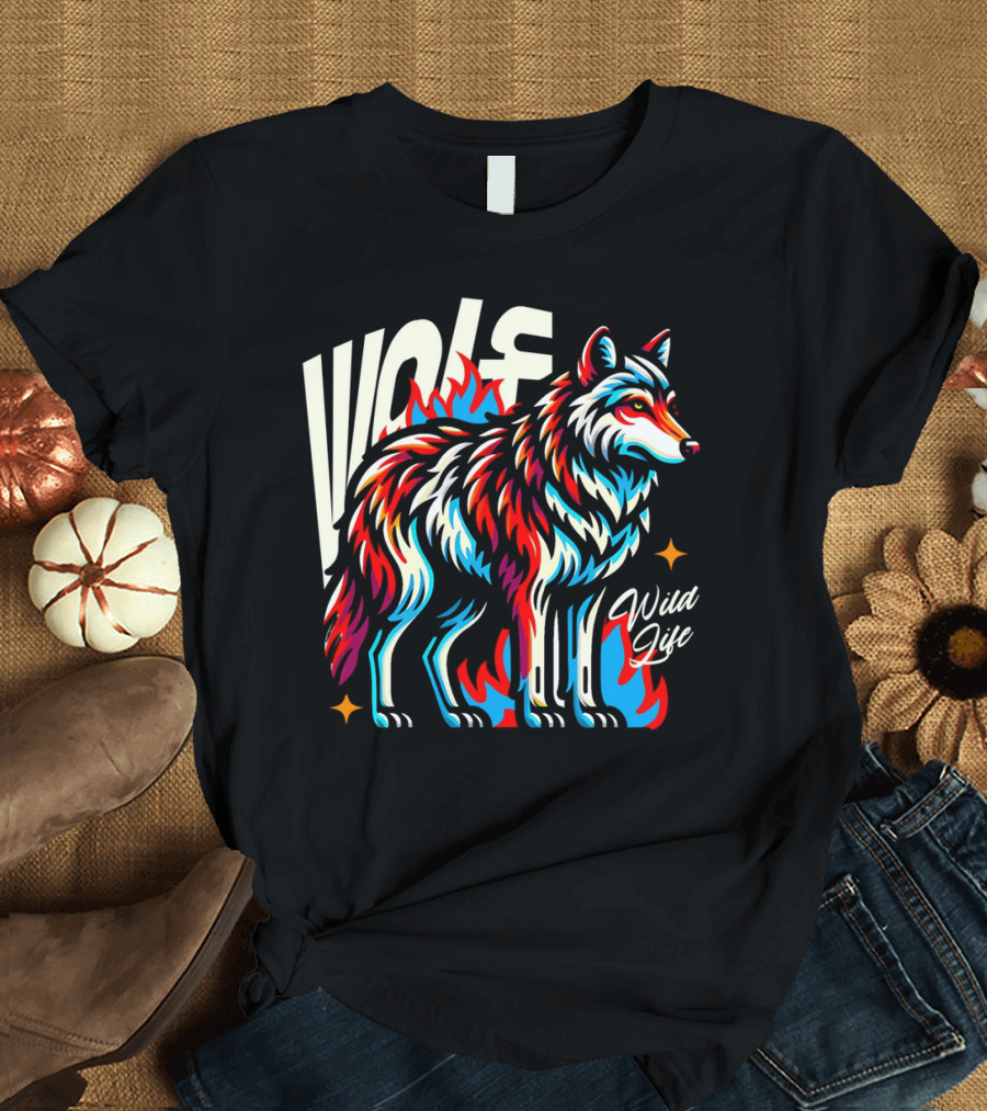 WOLF Wild Life Vivid Colorful Wolf T-Shirt