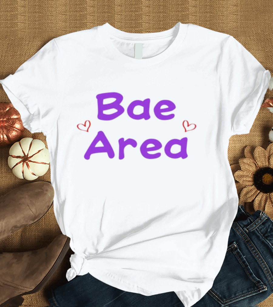 Bae Area Purple Text with Red Hearts T-Shirt