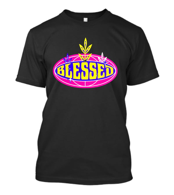 Blessed Vibrant Retro Style Oval Emblem With Leaves T-Shirt