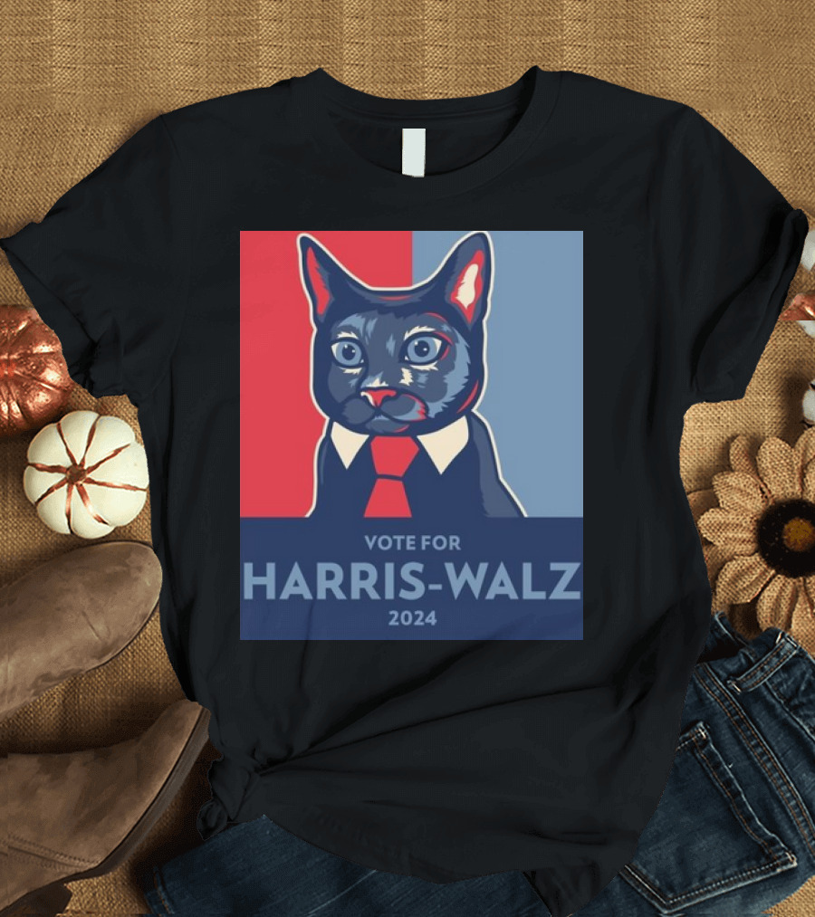 Vote For Harris-Walz 2024 Cat Ladies Red Blue T-Shirt