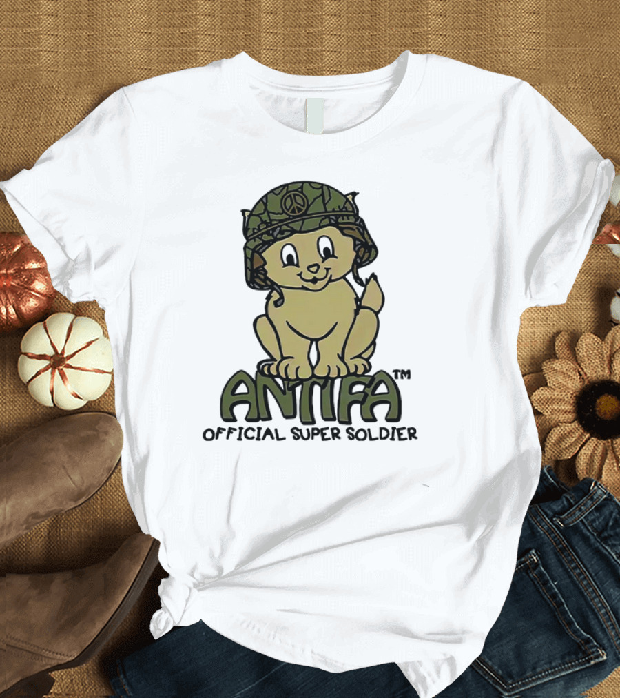 Antifa Super Soldier Peace Helmet Kitten T-Shirt