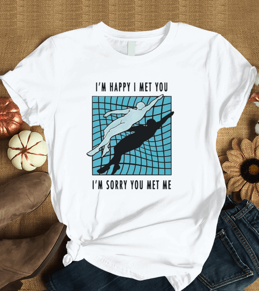 I’m Happy I Met You I’m Sorry You Met Me Swimming Dual Silhouette on Grid Background T-Shirt