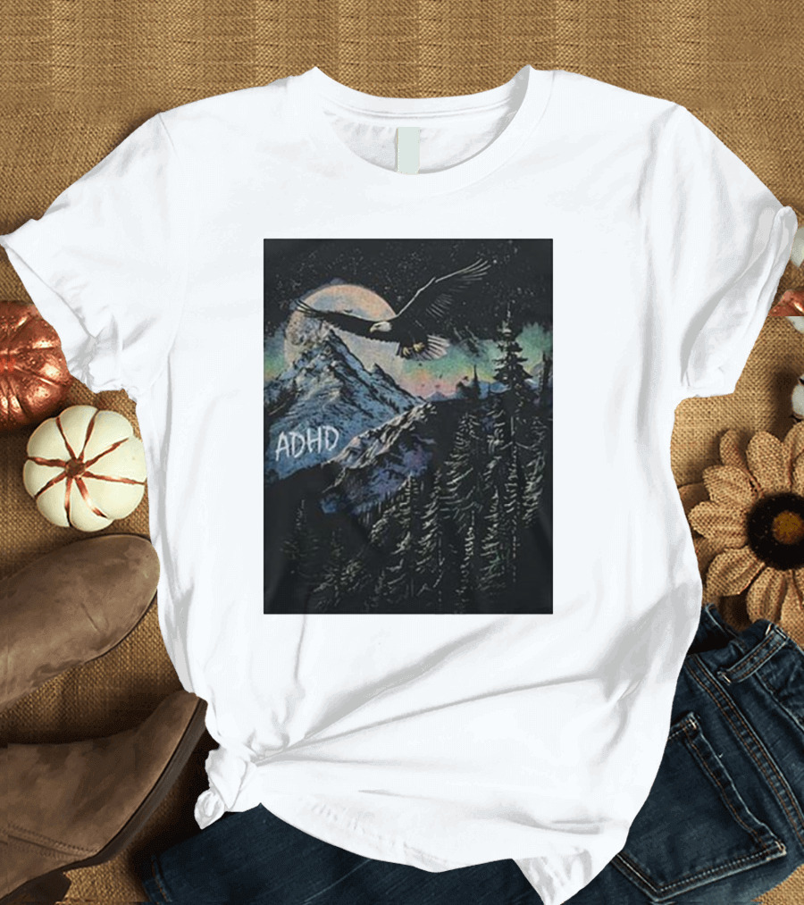 Wavey Goods ADHD Eagle Flying Over Mountains in Starry Night Sky T-Shirt