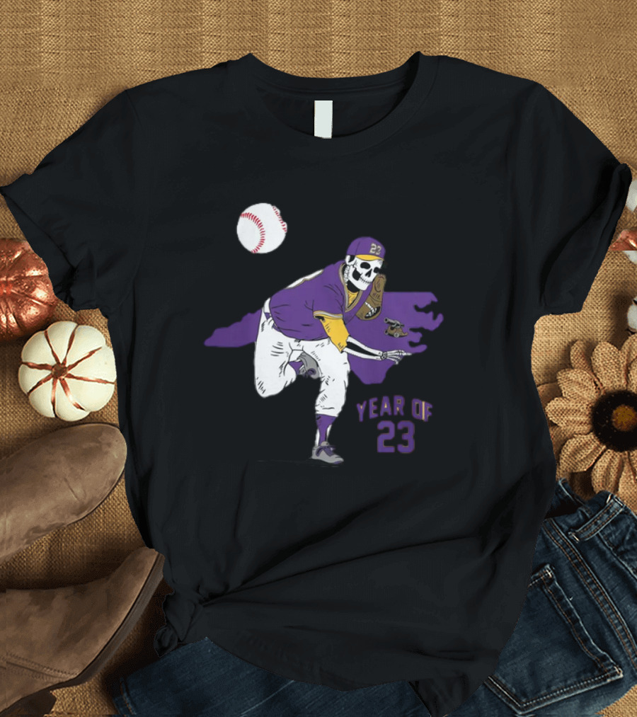 Year Of 23 Skeleton Pitcher with Baseball and North Carolina from T-Shirt