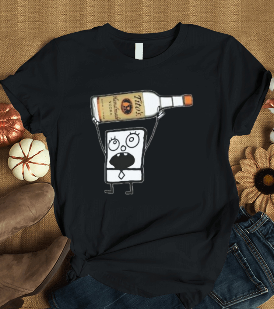 Doodlebob Holding Tito's Handmade Vodka Bottle T-Shirt