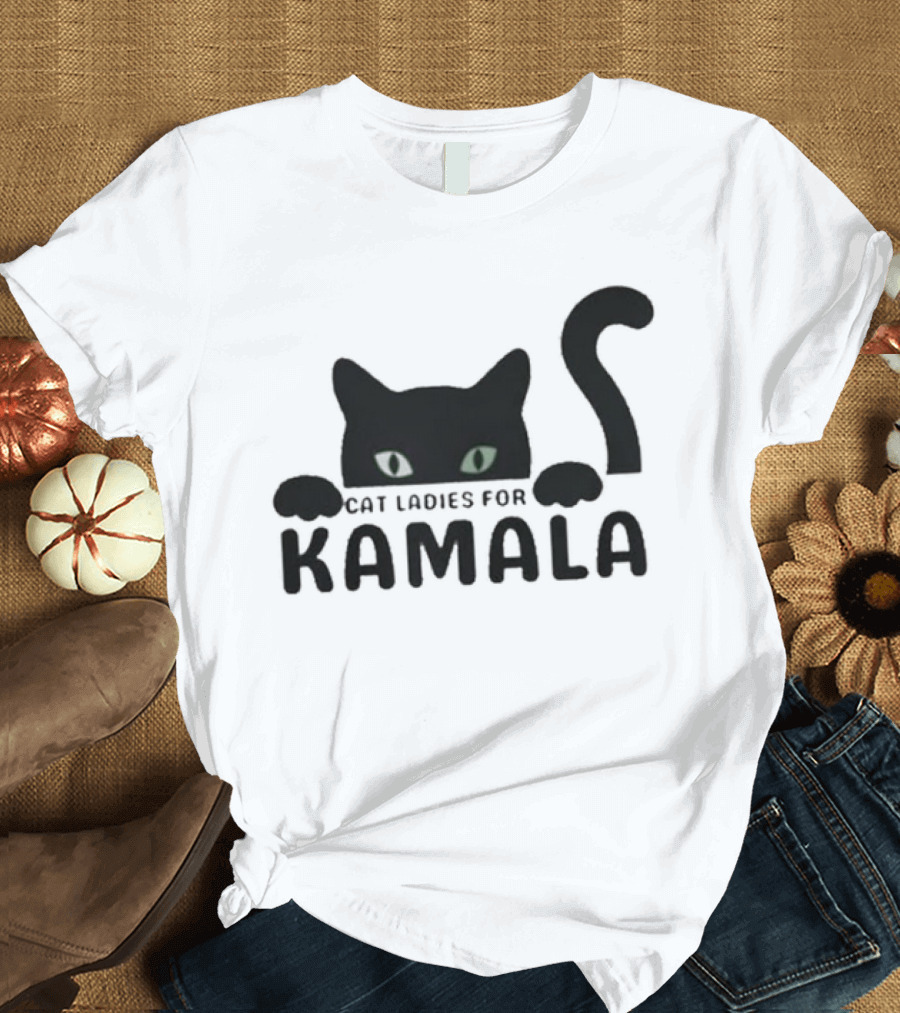 Cat Ladies for Kamala with Black Cat and Glowing Eyes T-Shirt