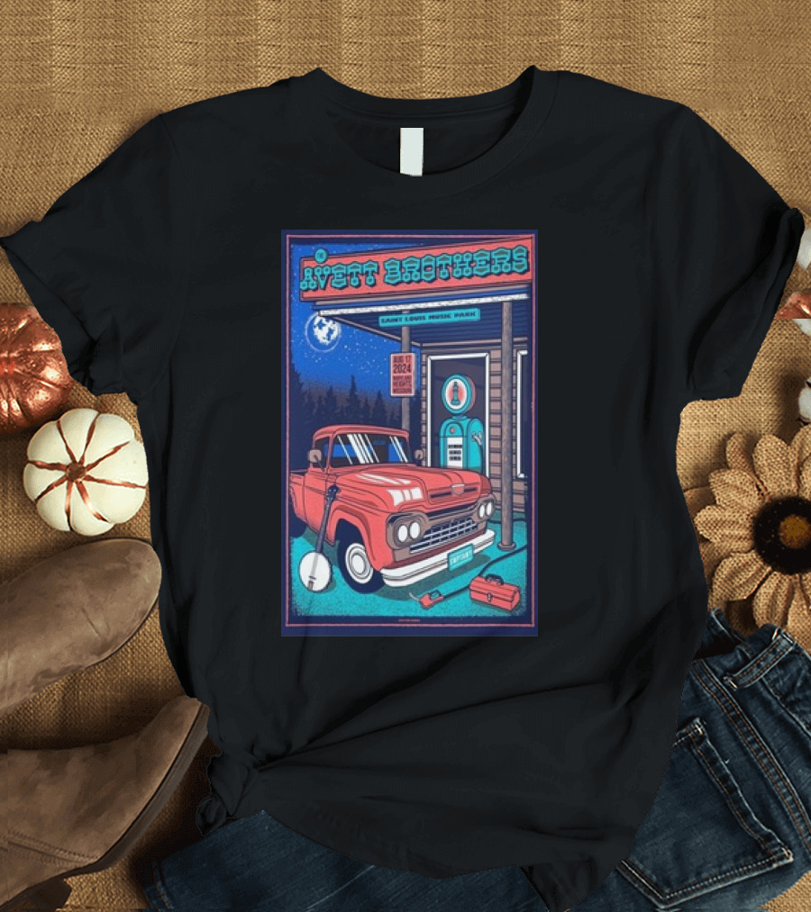 Avett Brothers St. Louis Music Park Maryland Heights Tour August 17 2024 Vintage Truck Banjo Moon Scene T-Shirt