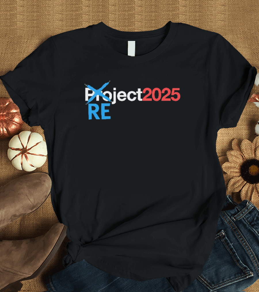 REject 2025 Project Crossed Out Bold Red and Blue Text T-Shirt