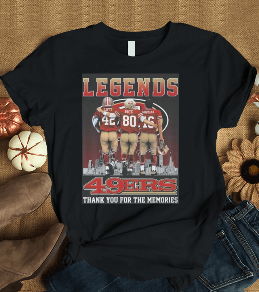 49ers Legends Montana Rice Lott Thank You for the Memories Skyline Signatures T-Shirt