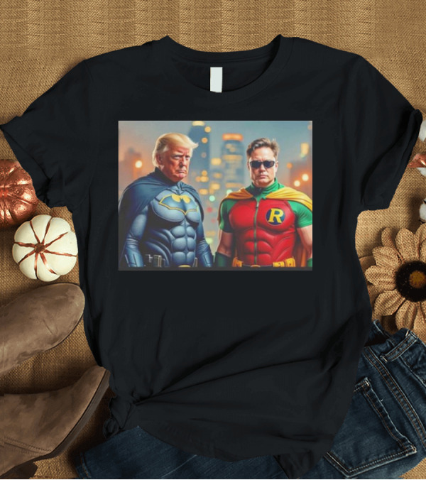 T-Shirt: Trump and Elon Batman Robin Mashup Scene T-Shirt Trump and Elon Batman Robin Mashup Scene T-Shirt