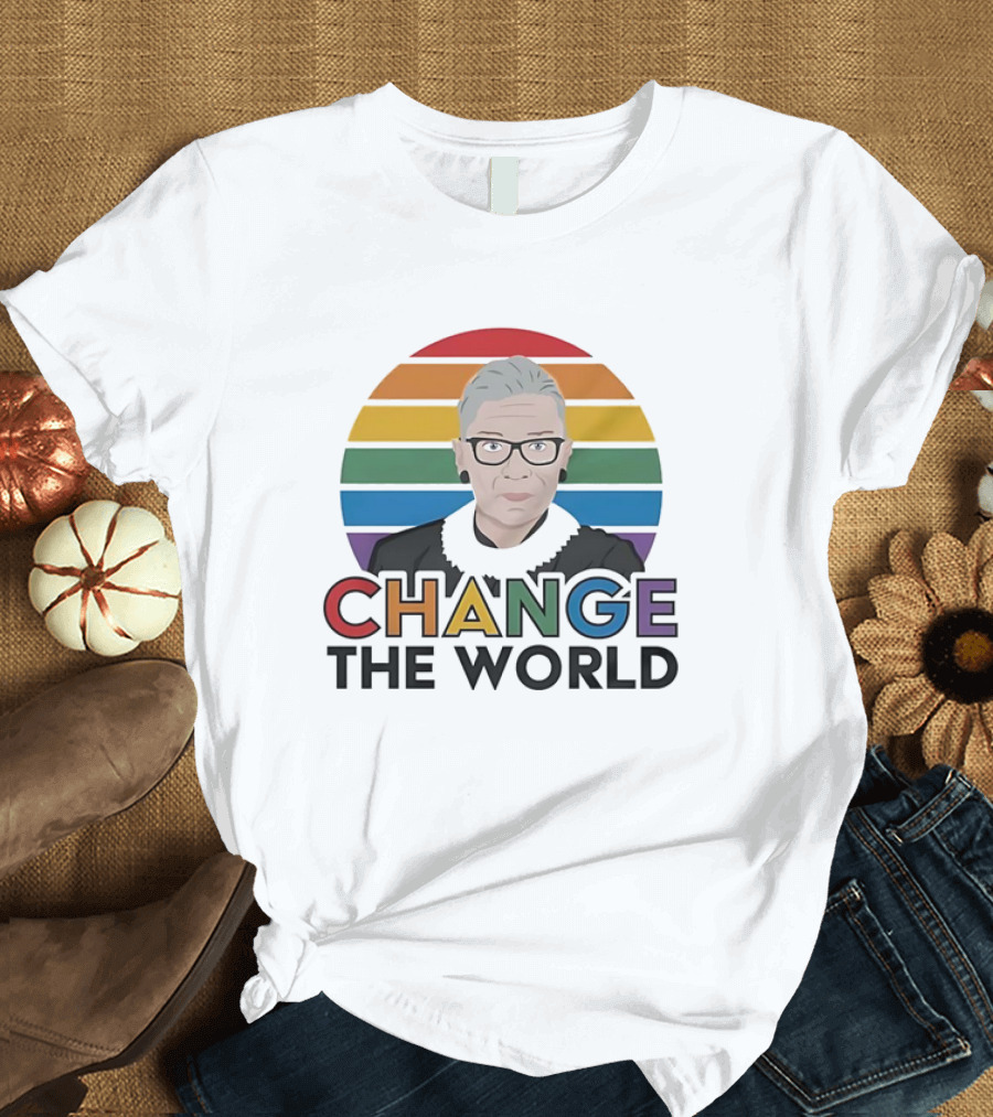 Change the World Ruth Bader Ginsburg Rainbow Stripes T-Shirt