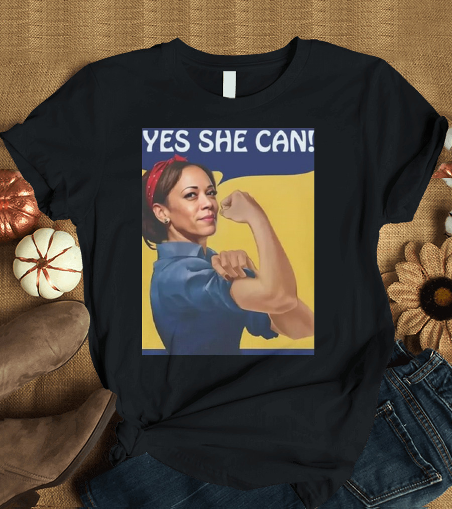 Kamala Harris Yes She Can 2024 Rosie the Riveter T-Shirt