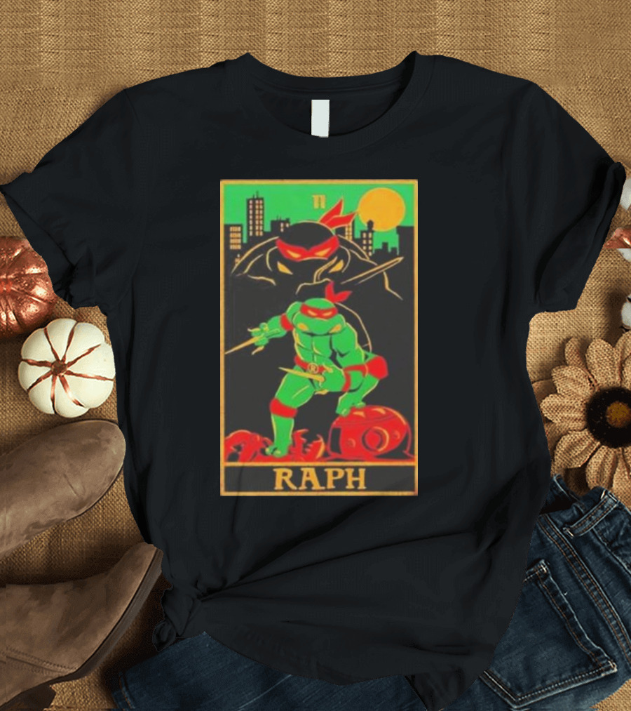 Raphael Raph Ninja Turtle Nighttime Cityscape Battle Scene T-Shirt
