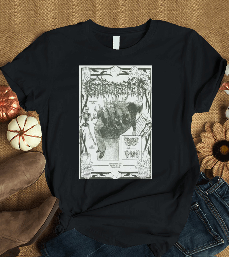 Gatecreeper Canal Club Richmond VA September 22 2024 Live Event Poster Featuring Skeleton and Spiked Creature T-Shirt