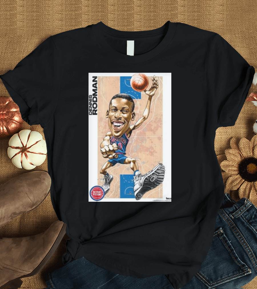 Dennis Rodman Detroit Pistons Caricature Basketball Art with Classic Sneakers T-Shirt