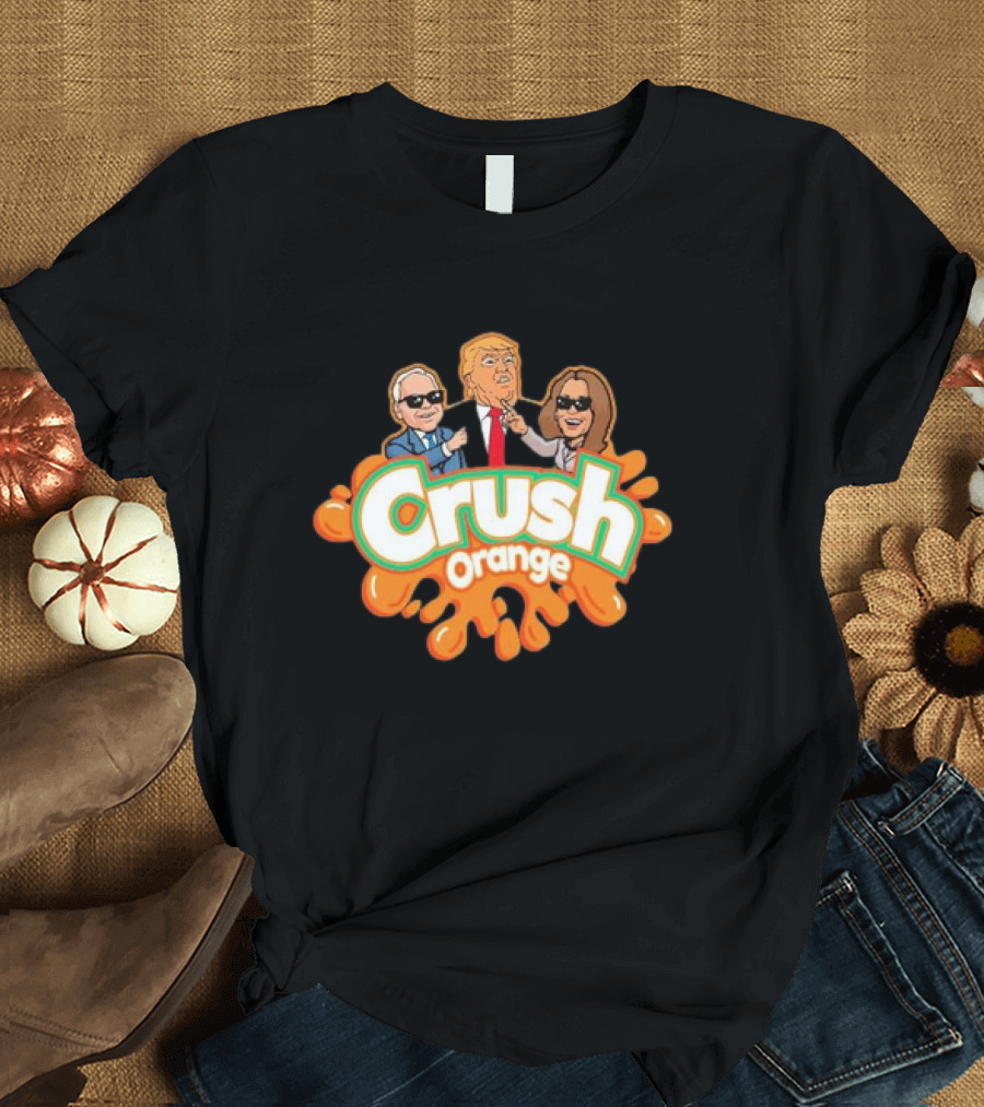 Crush Orange Trump Harris Walz Characters Wearing Sunglasses T-Shirt