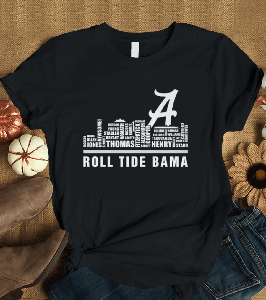 Alabama Crimson Tide Player Names Skyline 2024 Roll Tide Bama T-Shirt