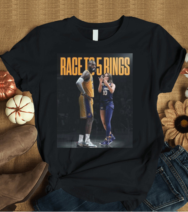 T-Shirt: Race to 5 Rings Lebron James and Jennifer Lopez Lakers LSU T-Shirt Race to 5 Rings Lebron James and Jennifer Lopez Lakers LSU T-Shirt
