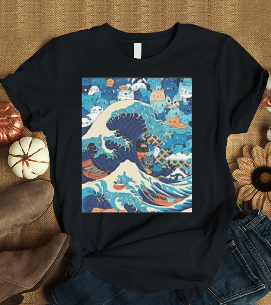 Blue Cats Wave For Kamala Funny President Cat Lady Kam47a Ocean Wave Cats T-Shirt