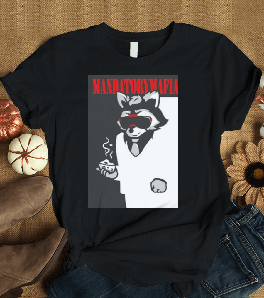 MANDATORY MAFIA RACCOON WITH COFFEE IN SUIT AND SUNGLASSES T-Shirt