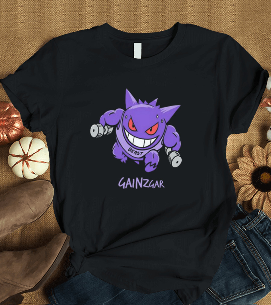 Beast Gainzgar 2024 Muscle Gym Cartoon Dumbbells T-Shirt