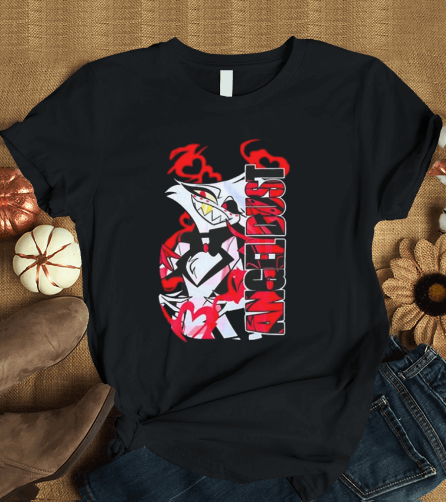 Hazbin Hotel Angel Dust Character with Red Flames T-Shirt