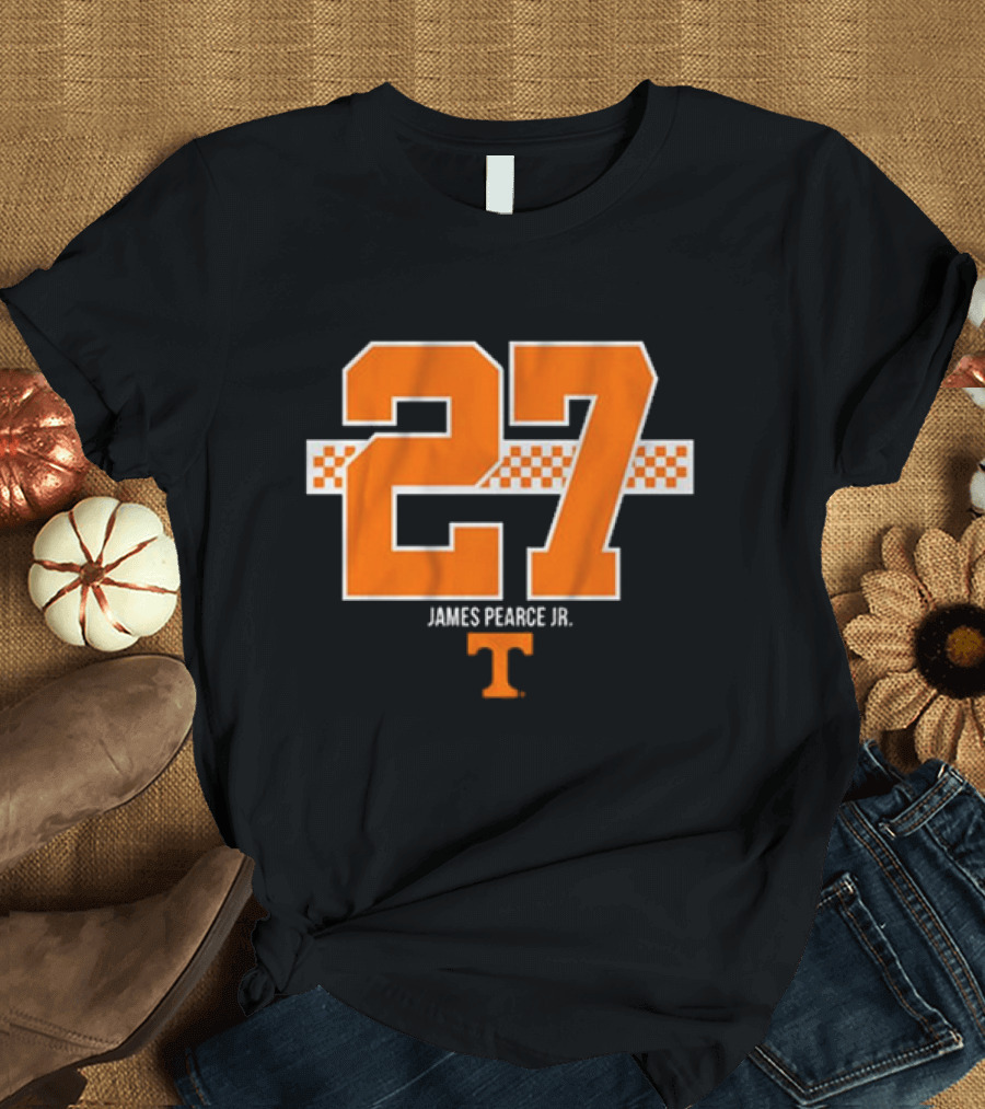 Tennessee Football James Pearce Jr. 27 Orange Checker Stripe T-Shirt